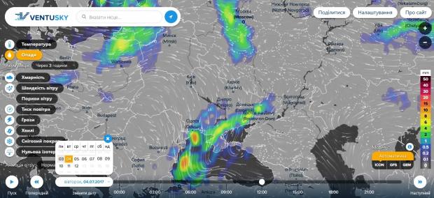 Мапа дощів від ventusky.com