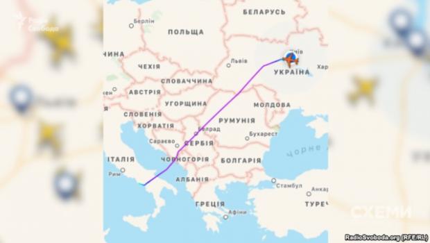 Маршрут самолета Cessnа из Неаполя в Киев